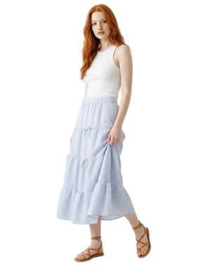 Love Poem Light Blue Striped Tiered Maxi Skirt Size Large